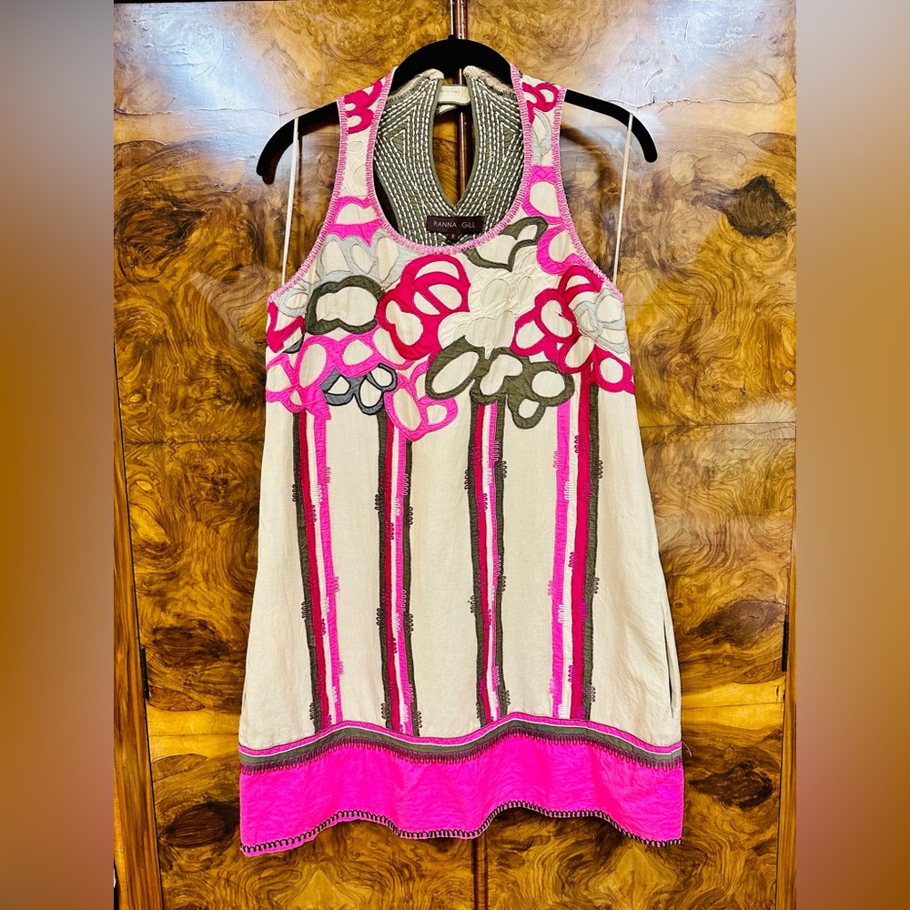 RANNA GiLL Anthropologie Linen Blend Mini Dress Tunic Size Small